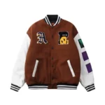 Artisanal Mosaic The Embroidery Patchwork Varsity Brown Jacket