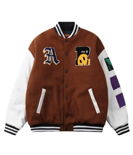 Artisanal Mosaic The Embroidery Patchwork Varsity Brown Jacket