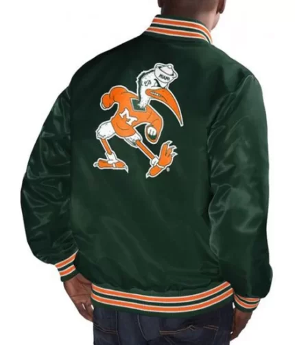 Get your Men's Miami Hurricanes green satin jacket and support your favorite team. Shop now and show off your Hurricanes pride!