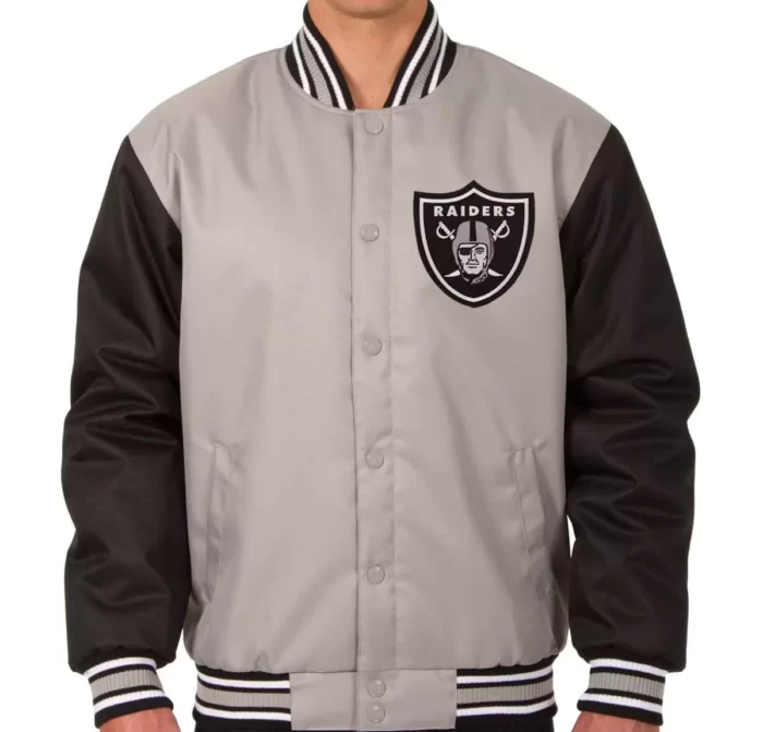 Shop the NFL Las Vegas Raiders Gray and Black Textile Jacket