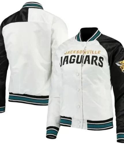 NFL Jacksonville Jaguars White Black Satin Jacket