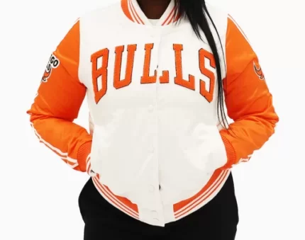 Orange and White Chicago Bulls NBA Satin Jacket