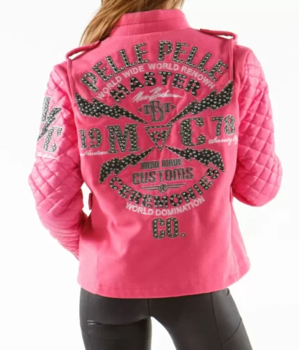 Pelle Pelle Pink MC Studded Varsity Jacket