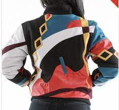 Multicolor Pelle Pelle Abstract Varsity Jacket