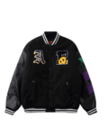 Midnight Intrigue The Embroidery Patchwork Varsity Black Jacket