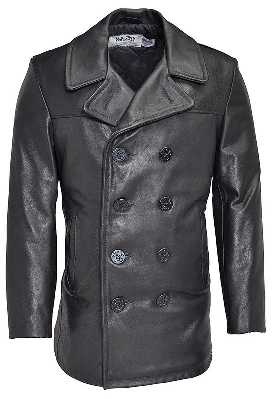 Naval Leather Pea Coat , Black Pea coat