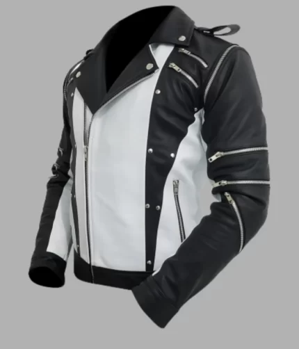 White & Black Blended Designer Jacket, Leather Jacket