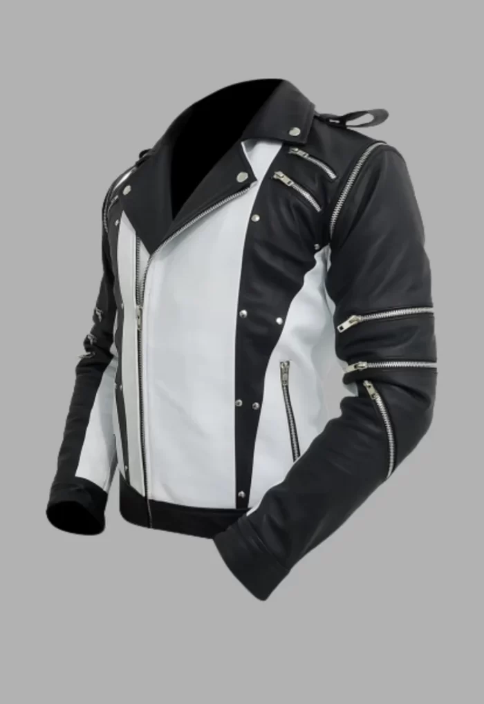 White & Black Blended Designer Jacket, Leather Jacket
