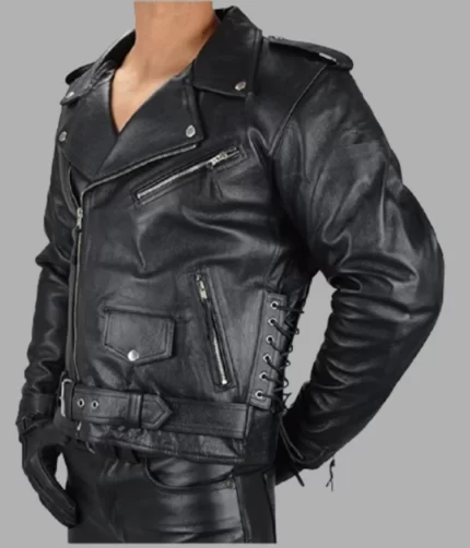 Biker Side lace-up Jacket, Leather Jacket