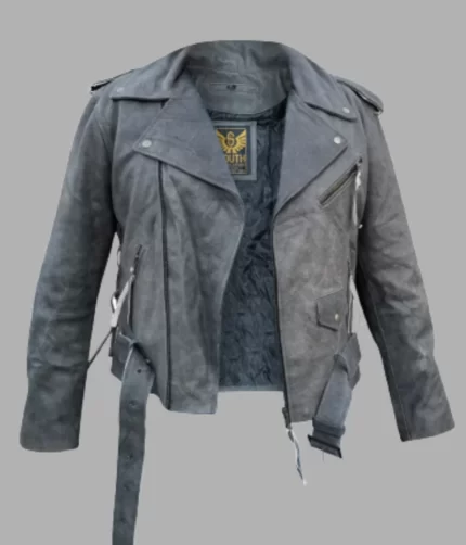 Distressed Side Lace-up Jacket, Leather Jacket, Motorcycle jacket