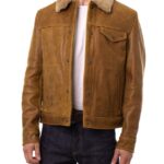 Trucker Jacket with Sheepskin Collar , Leather Jacket , Sheepskin Collar