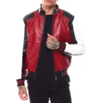 90s Moto Colorblock Red Jacket, 8 Ball Jacket, Varsity Jacket, Leather Jacket