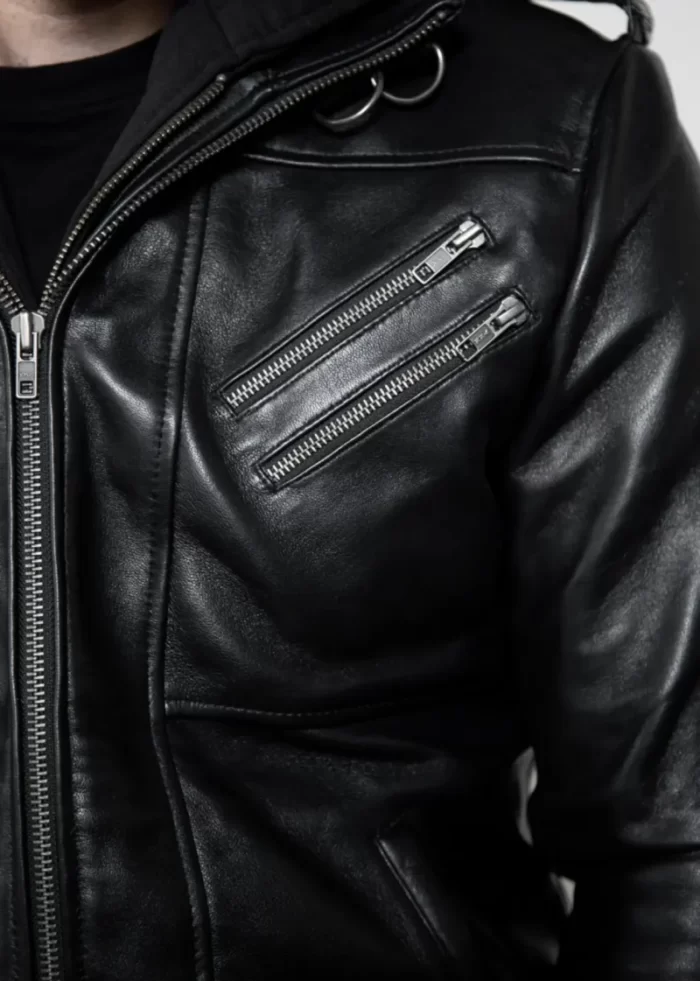Black Onyx Hooded Jacket , Leather Jacket