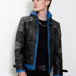 Blue Hood Leather Jacket , Hoodie Jacket
