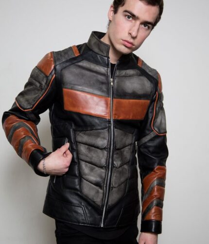 Orange Armored Moto Jacket , Leather Jacket