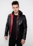 Black & Red Hooded Jacket , Leather Jacket