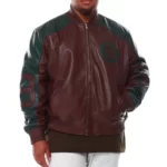 Brown/Green B&T Genuine Jacket, 8 Ball Jacket, Leather Jacket, Bomber Jacket