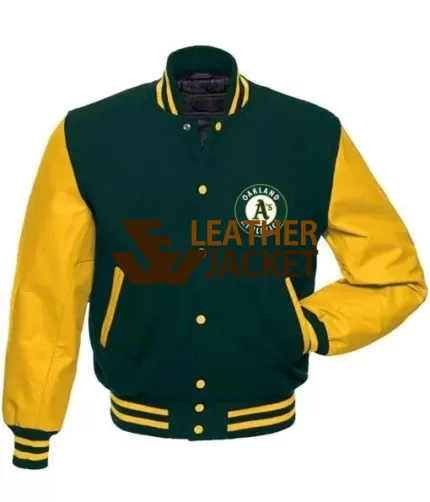 Green Oakland Athletic jacket , Letterman jacket