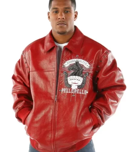 Red Grandmaster Plush Jacket, Leather Jacket, Pelle Pelle Jackets