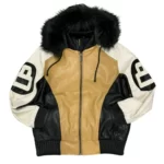 Fur Hood Robert Phillipe Jacket, 8 Ball Jacket, Bomber Jacket, Leather Jacket