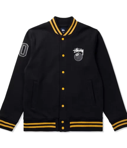 Black Stüssy 8 Ball Jacket, 8 Ball Jacket, Varsity Jacket, Wool Jacket