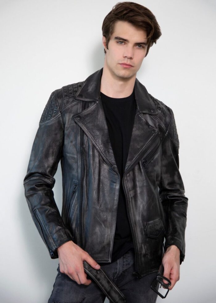 Nathan Studded Shoulder Jacket , Leather Jacket