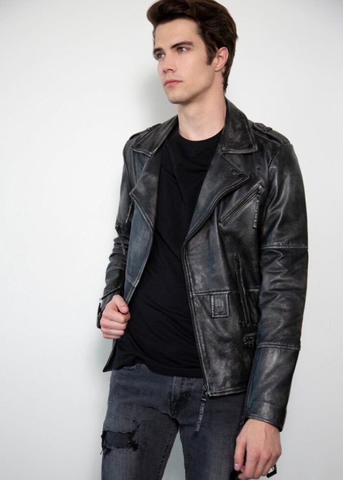 Gray Taylor Rub-off Jacket , Leather Jacket , Motorcycle jacket