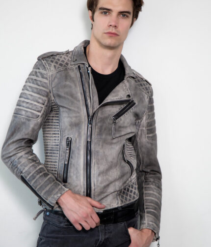 Charcoal Quilted Leather Jacket , Leather Jacket