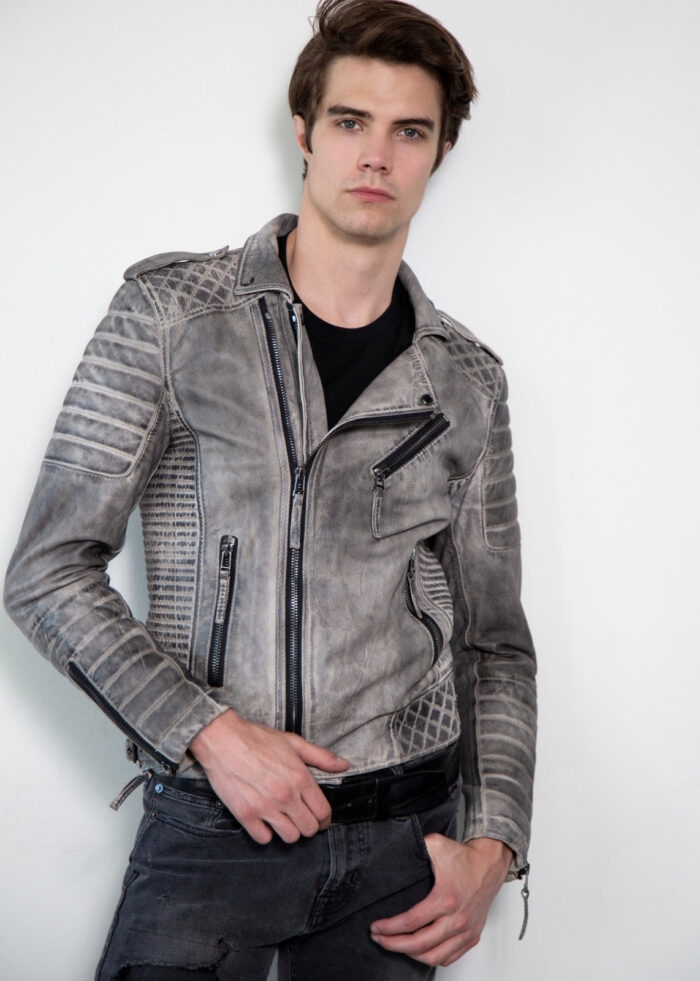 Charcoal Quilted Leather Jacket , Leather Jacket