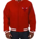 Red Embroidered Chicago Bulls Jacket , Wool Jacket , Varsity Jacket