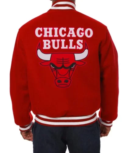 Red Embroidered Chicago Bulls Jacket , Wool Jacket , Varsity Jacket