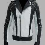 White & Black Blended Designer Jacket, Leather Jacket