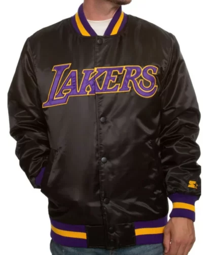 Black LA Lakers Satin Jacket , Varsity Jacket
