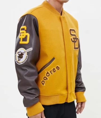Yellow Padres Full-Zip Jacket, Varsity Jacket, Padres Jacket, San Diego Jacket