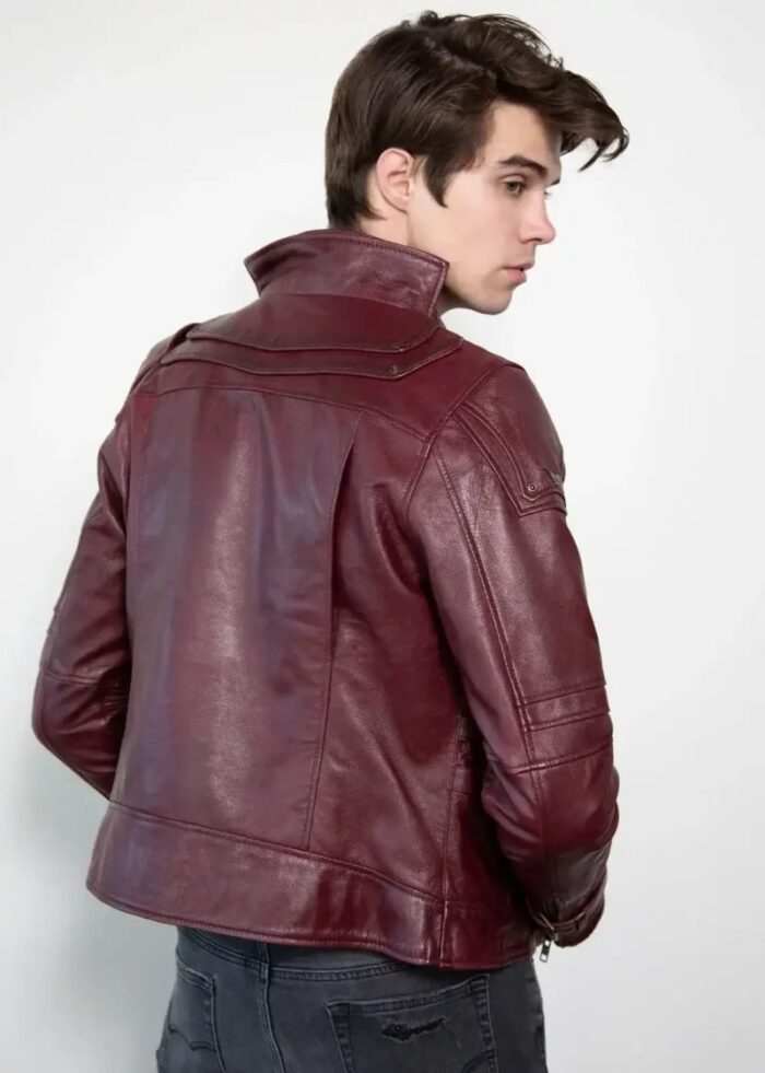 Mens Star Lord Galaxy Red Leather Jacket,