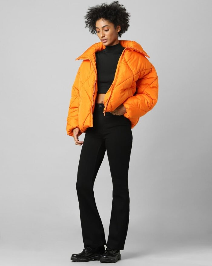 Women Quilted Orange Bomber Jacket, Orange Bomber Jacket , bomber leather jacket,orange bomber leather jacket, orange leather jacket,weleatherjacket,leather jacket, womens orange bomber jacket, womens jacket, womens orange jacket, women polyester jacket, women quilted jacket