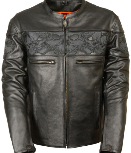 Milwaukee Leather Mens Skull Jacket,Leather Jacket,We leather jacket,Black leather jacket, Brown leather jacket, mens jacket, mens leather jacket, mens black leather jacket, quilted pattern jacket, scooter mens jacket, Sporty jacket, mens vintage jacket, Skull jacket, Skul leather Jacket, reflective skull leather jacket, reflective jacket, mens jacket