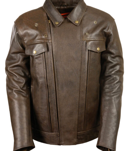 Milwaukee Leather Mens Brown Mc Jacket, We leather jacket, brown jacket, mens brown jacket, mc jacket, utility jacket