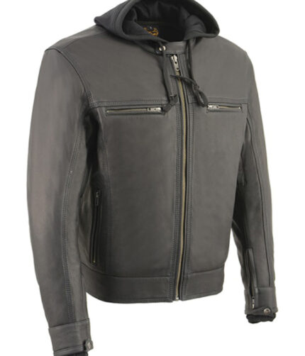 Milwaukee Leather Mens Hooded jacket, Leather Jacket,We leather jacket,Black leather jacket, Brown leather jacket, mens jacket, mens leather jacket, mens black leather jacket, quilted pattern jacket, scooter mens jacket, Sporty jacket, mens vintage jacket, Hooded jacket, Removal hooded jacket,