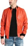 Men Bomber Classic Leather Jacket,Orange Bomber Jacket , bomber leather jacket,orange bomber leather jacket, orange leather jacket,weleatherjacket,leather jacket,mens orange bomber jacket,mens orange leather jacket