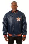 Men's Houston Astros Navy Leather Jacket, leather jacket, varsity jacket, mens varsity jacket, houston leather jacket, houston varsity jacket, mens houston jacket, mens bomber jacket, navy blue leather jacket, navy blue leather jacket, weleatherjacket, orange leather jacket,