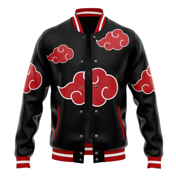 Pattern Akatsuki Naruto Varsity Jacket, akatsuki jacket, puffer jacket, black puffer jacket, naruto jacket, varsity jacket, leather jacket,weleatherjacket, pattern jacket