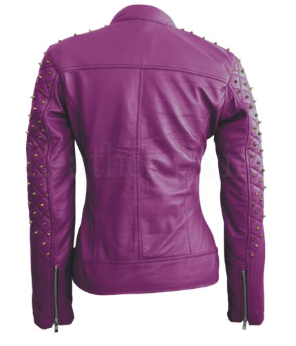 Women Purple Studded Skeletons Leather Jacket
