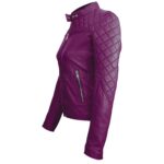 Women Purple Shoulder Quilted Leather jacket