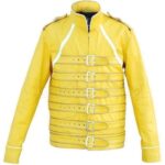 Yellow Military Belted Leather jacket,yellow leather jacket, leather jacket, men jacket, men leather jacket, men yellow leather jacket, men yellow jacket,yellow brando leather jacket, men yellow brando jacket, shoulder support leather jacket, miltary belt jacket, military belt leather jacket