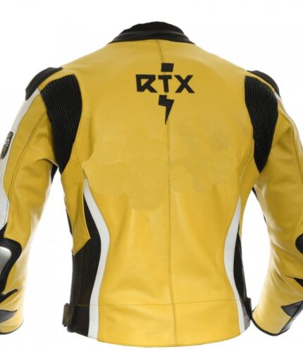 Men Yellow Bike Racer Leather Jacket