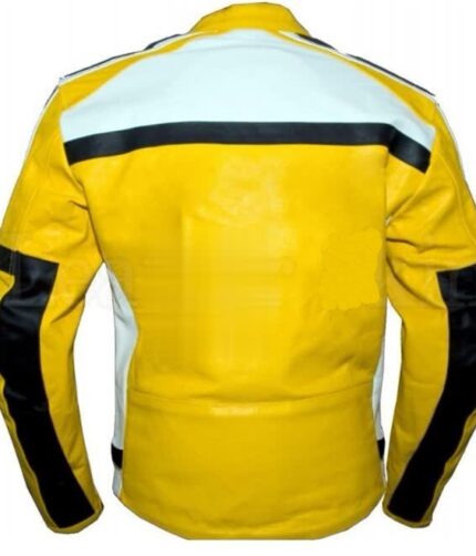 Yellow White Biker Racing Leather Jacket