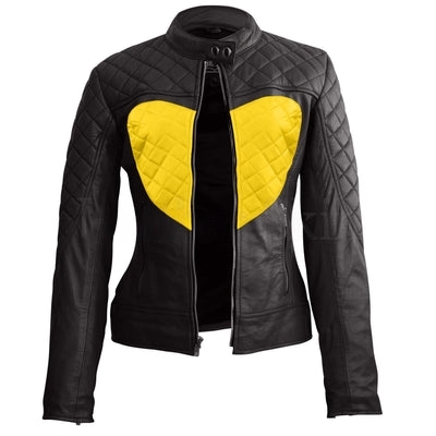 Women Shoulder Quilted Yellow leather jacket