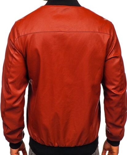 Men's Leather Orange Bomber Jacket