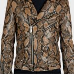 Mens Snakeskin Brown Leather Jacket, brown snakeskin leather jacket, snakeskin jacket, biker leather jacket, men brown jacket, brown leather jacket